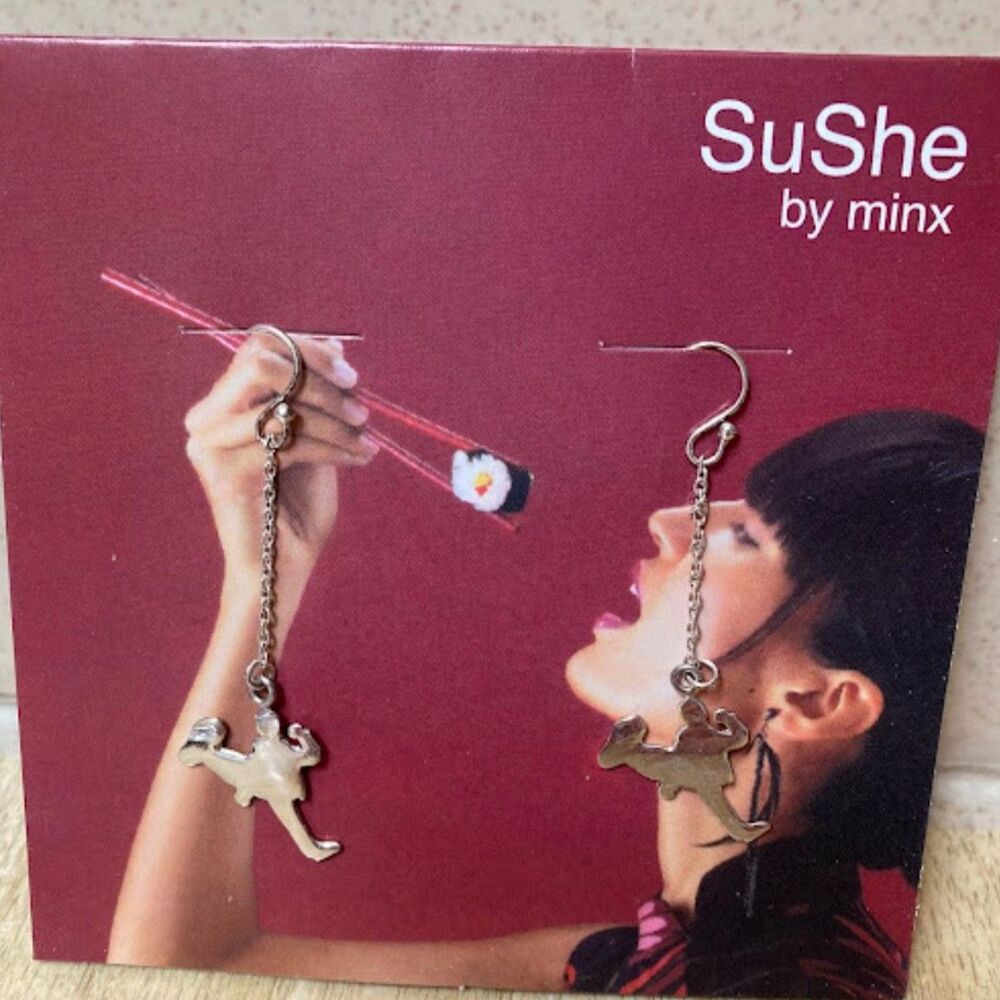 Minx Bruce Lee Silhouette Dangle Earrings Martial Arts 100% Sterling Silver NEW